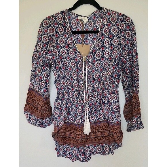 Lost In Lunar Sangria Romper Sz 4 100% Cotton Floral Long Sleeve Bohemian Casual - Picture 11 of 11